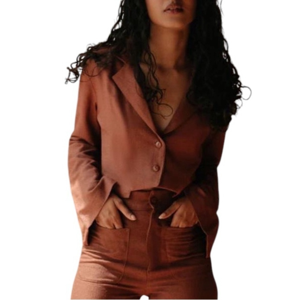 Savannah Morrow Jada Cropped Blazer Brown XXL Peace Silk NWT